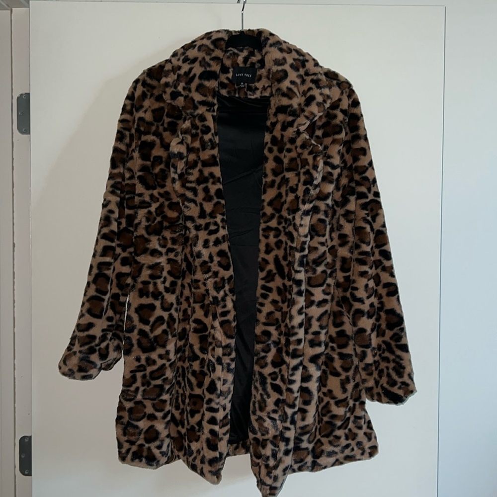 Worn Once! Faux fur leopard coat